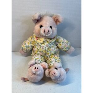 Vintage 1992 Plush Creations Pig in Floral Pajamas and Pig Slippers Stuffed Toy